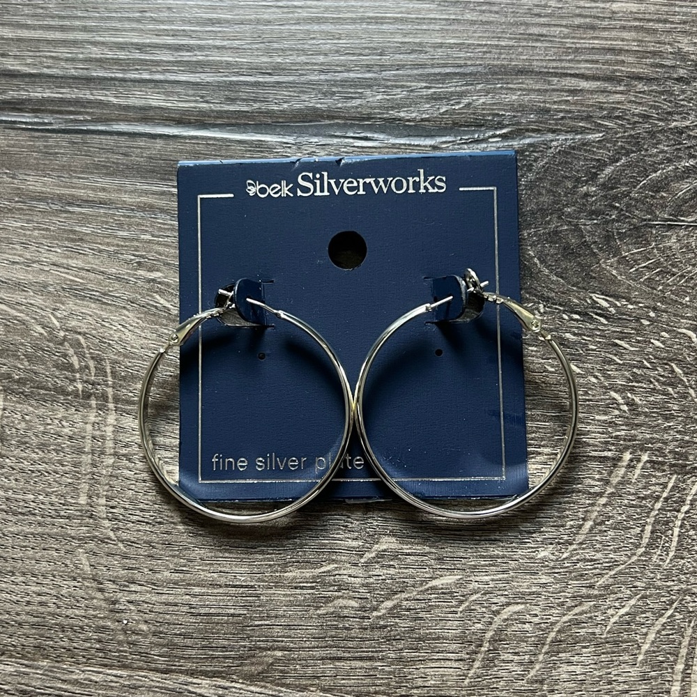 Belk Silverworks 40mm Silver Plated Hoop Earrings Classic Polished Hoops NWT - Picture 7 of 8